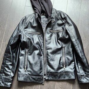 Guess hooded vegan leather biker-style jacket